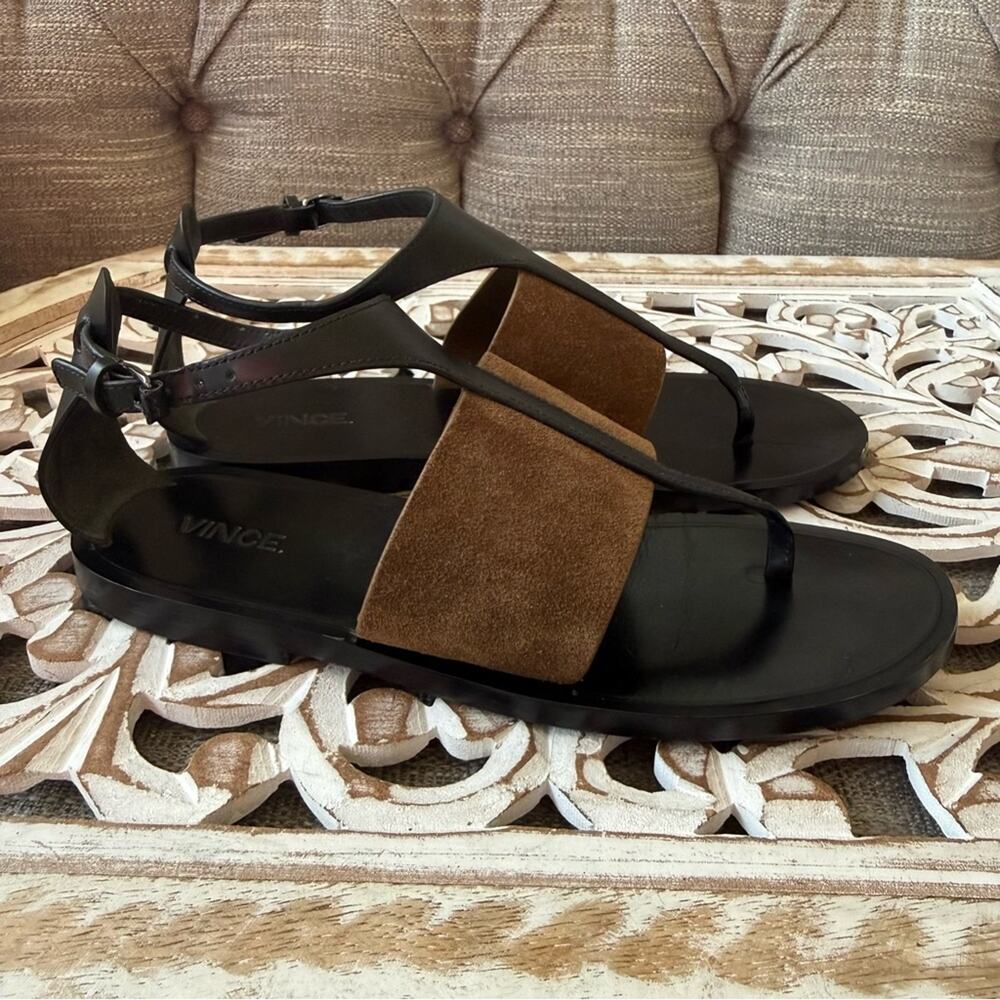 Vince Black Leather & Brown Suede Sandals Shoes Women’s 7.5